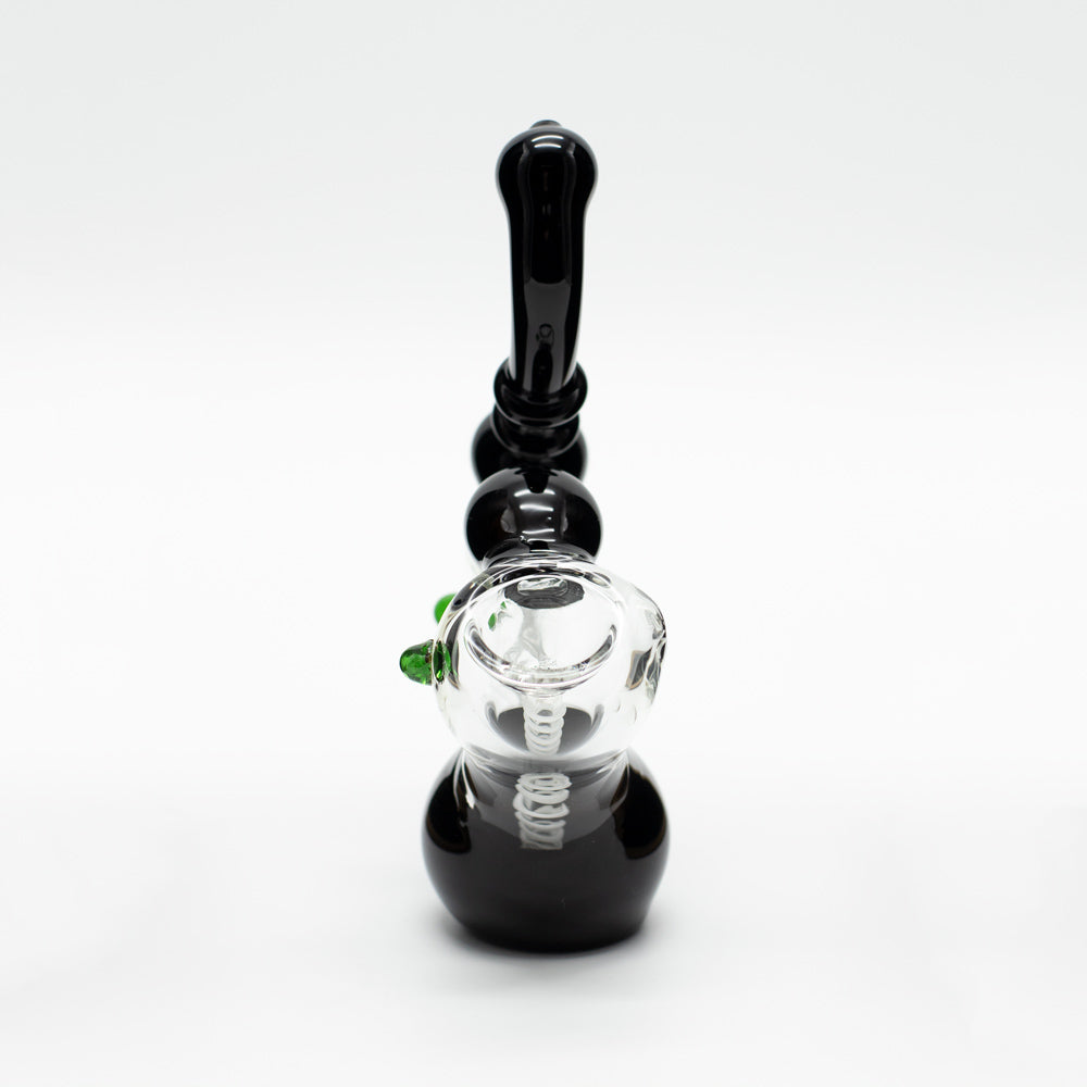 Glass Bubbler - Black with Green Dots Waterfall