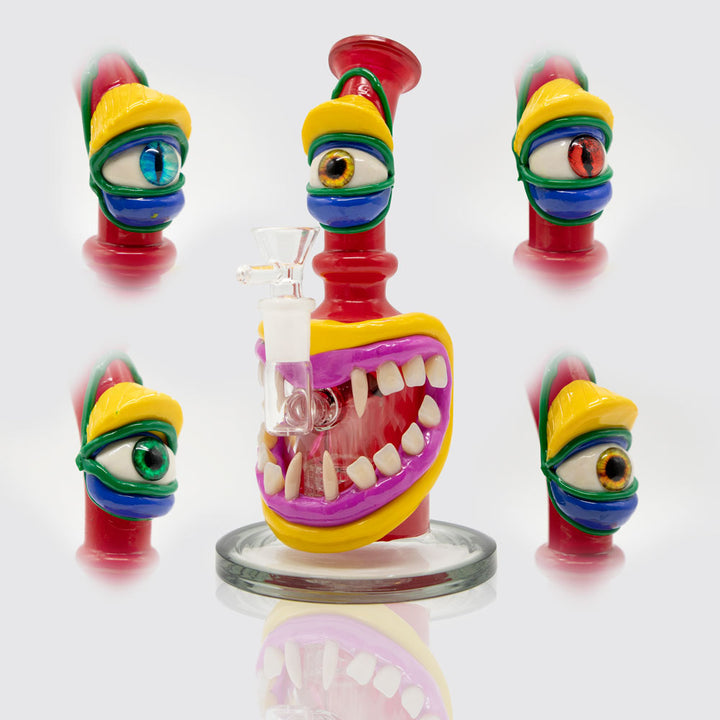 Toothy Mctooth Face Glass Bong - Red (1 Eye Assorted) Planet X