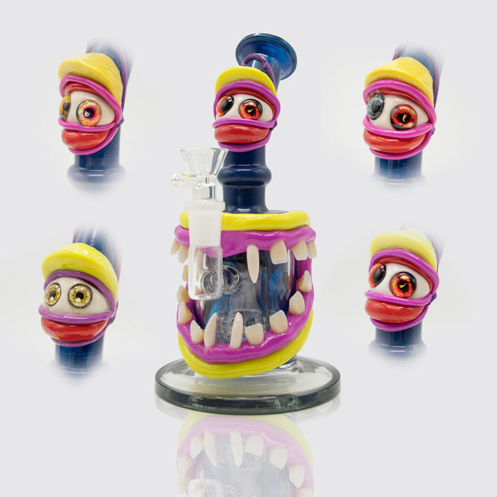 Toothy Mctooth Face Glass Bong - Blue (2 Eyes Assorted) Planet X