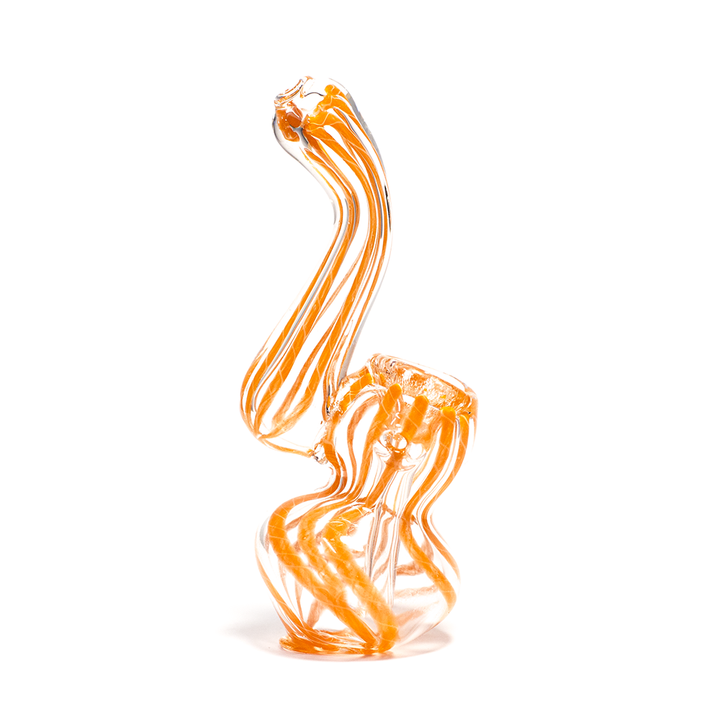 GLASS BUBBLER - 12CM CLEAR WITH ORANGE AND MIXED STRING STRIPES The Bong Shop