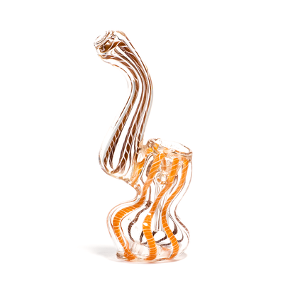 GLASS BUBBLER - 12CM CLEAR WITH ORANGE AND MIXED STRING STRIPES The Bong Shop