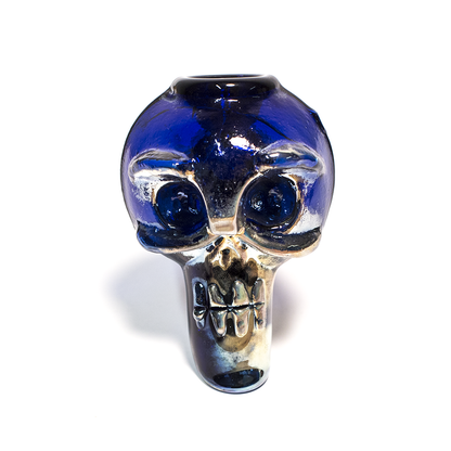 PIPE - GLASS BLUE TUBE/SILVER FUMED SKULL The Bong Shop