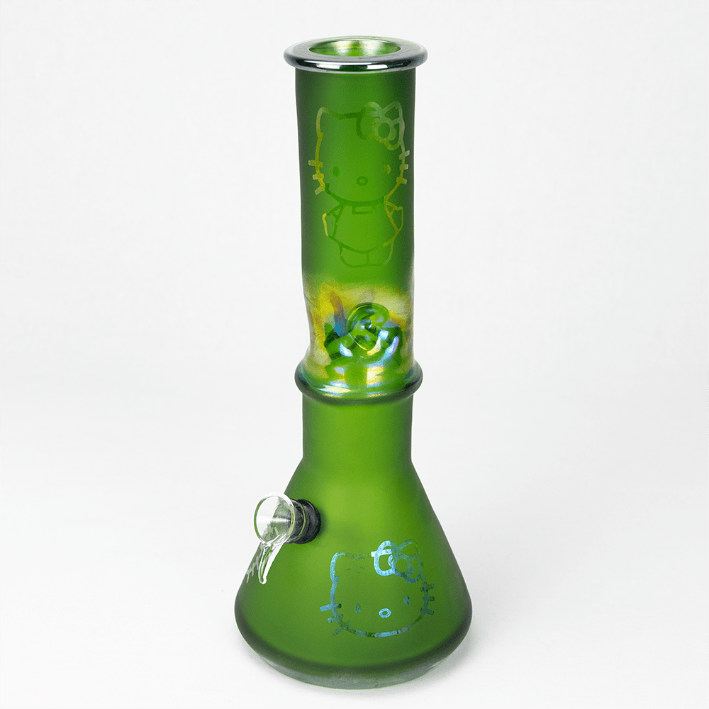 GLASS BONG- HIGH KITTY 30.5cm MATTE GREEN S/GLASS Planet X