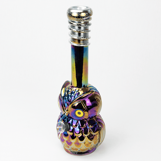GLASS BONG-NIGHT WATCHER OWL 33.5cm OIL SLICK RAINBOW S/GLASS Planet X