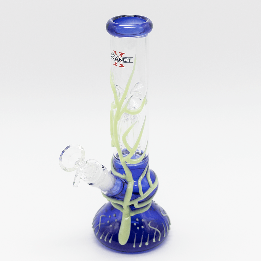 GLASS BONG- WHITE LAVA TREE BLUE BASE 25cm GLOW PLANET X Planet X