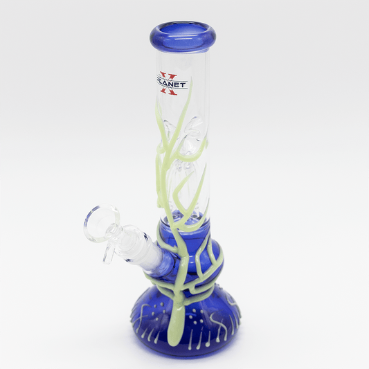 GLASS BONG- WHITE LAVA TREE BLUE BASE 25cm GLOW PLANET X Planet X