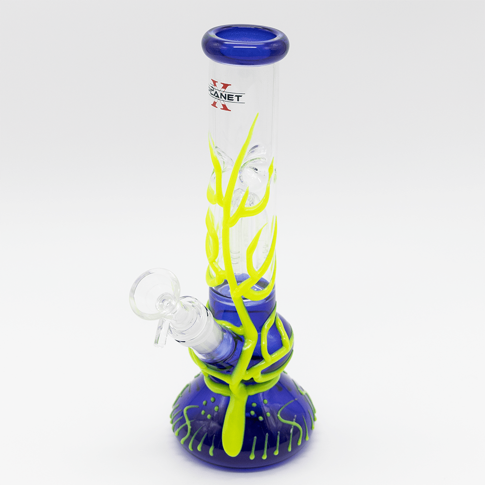 GLASS BONG- YELLOW LAVA TREE BLUE BASE 25cm GLOW PLANET X Planet X