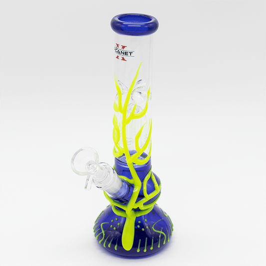 GLASS BONG- YELLOW LAVA TREE BLUE BASE 25cm GLOW PLANET X Planet X