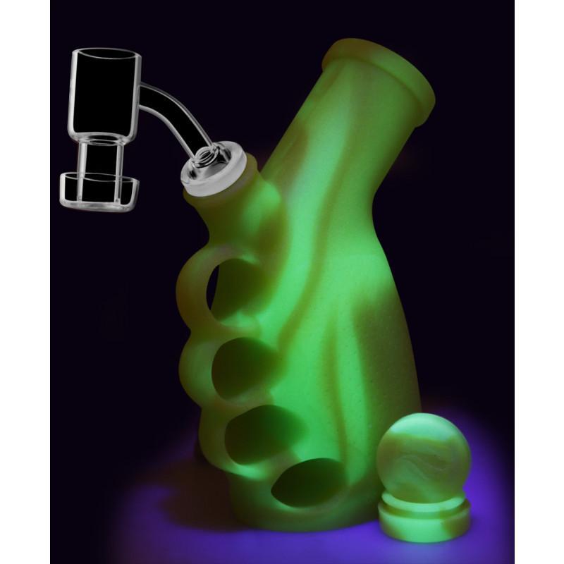 DAB RIG - YEL GRN SILICONE KNUCKLE DUSTER RIG BUBBLER KIT The Bong Shop