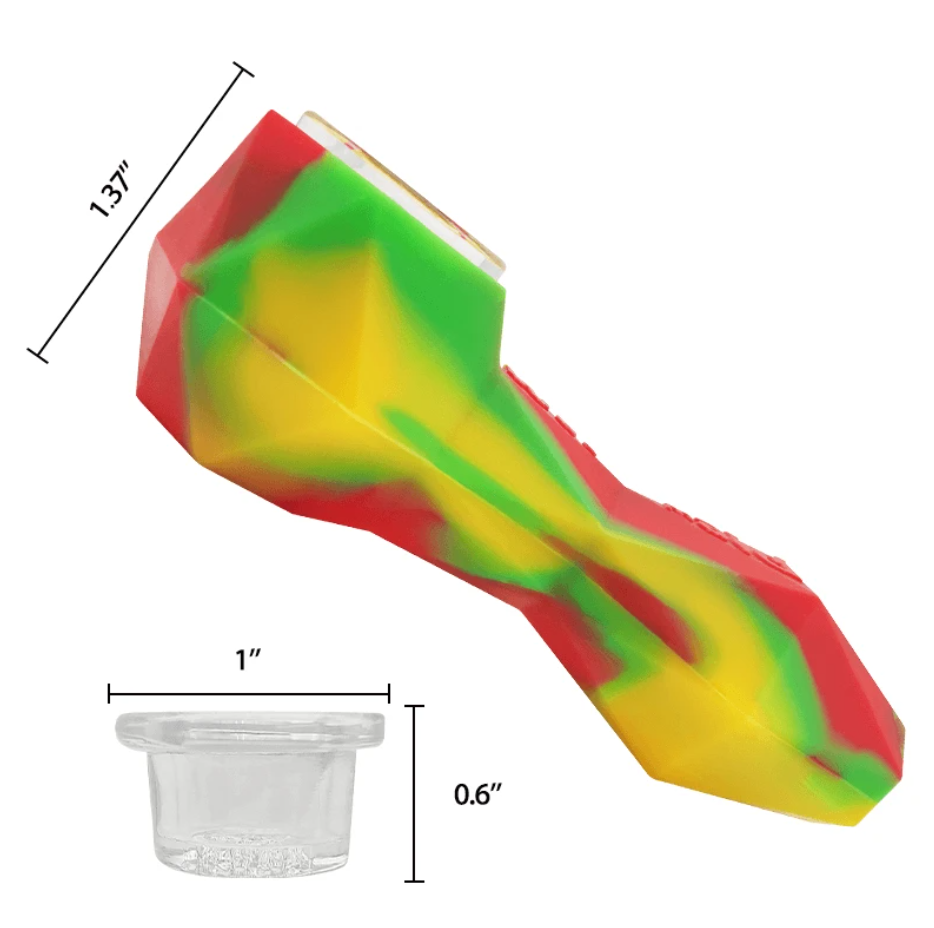 SILICONE PIPE- DIAMOND RASTA W/GLASS BOWL 10cm WAXMAID Waxmaid