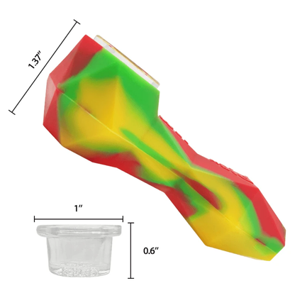 SILICONE PIPE- DIAMOND RASTA W/GLASS BOWL 10cm WAXMAID Waxmaid