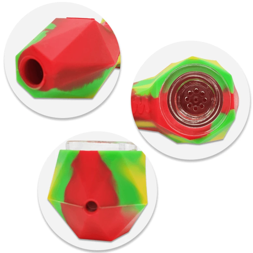 SILICONE PIPE- DIAMOND RASTA W/GLASS BOWL 10cm WAXMAID Waxmaid